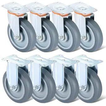8 Pack 5 Inch Caster Replacement Wheel Kit, Includes 4 Swivel & 4 Rigid 5" TPR Caster Wheels, Heavy Duty TPR Rubber Cart Casters, Durable Caster Wheels for Furniture & Cart