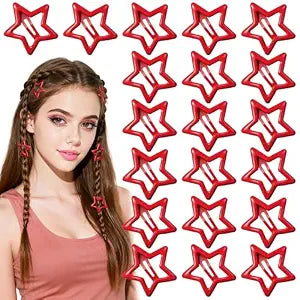 20 PCS Red Hair Clips, Snap Red Star Hair Clips for Women Girls Accessories