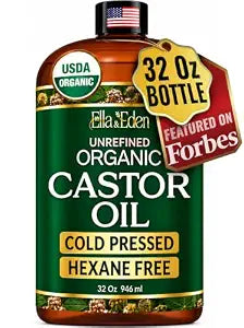 USDA Organic Castor Oil, 100% Pure Cold-Pressed Hexane-Free, 32 Fl Oz