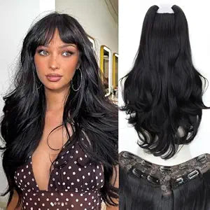 Vigorous Clip In Hair Extensions, 20 Inch 3PCS Wavy Black Synthetic Hair