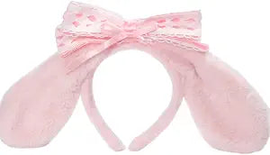 Plush Bunny Ears Headband Halloween Costume Accessory for Adult Women(Pink)