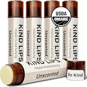 Kind Lips Unscented Lip Balm 5 Pack, Organic Beeswax Lip Balm