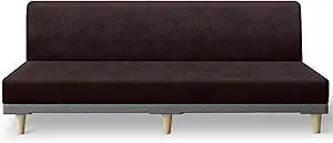 molasofa Leather Like Stretch Futon Slipcover Armless Sofa Cover Furniture Protector with Elastic Bottom, Soft and Washable Futon Cover for Sofa Bed Extra LargeChocolate