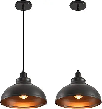 Pendant Lighting Vintage Industrial Fixtures, Farmhouse Pendant Lamp, Hanging Light Fixtures with Metal Shade (Black Inside), Industrial Black Pendant Lights for Hallway Kitchen Island Dining Room
