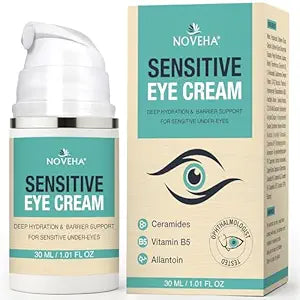 NOVEHA Hydrating Eye Cream for Sensitive Skin (30 ml), Eye Moisturizer for Dry Eyelids & Under Eyes, Vegan Ceramide Eyelid Cream, Anti-Aging Eye Cream for Fine Lines & Puffiness, Fragrance-Free - 1 oz
