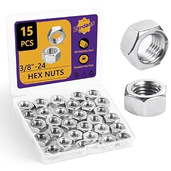 15Pcs SAE 3/8"-24 Hex Nut Set 304 Stainless Steel