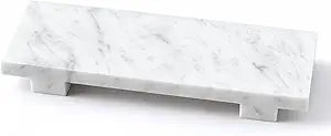 Marble Tray for Kitchen Counter - Handcrafted Real Marble Riser, Bathroom Soap Tray & Serving Board, Pedestal for Home Decor (Calacatta White Q)