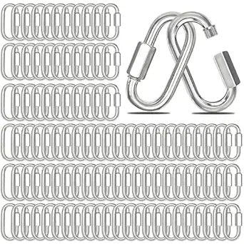 100PCS 2 Inches Chain Quick Links, M5 Galvanized Steel Thread Heavy Duty Carabiner Clips, 3/16" Locking Carabiners Connectors for Hammock, Camping, Pet Leash, Key Chain, Gym, 650 Lbs Capacity