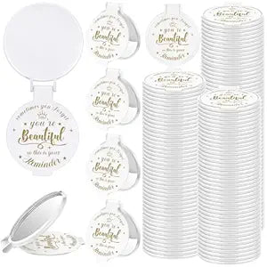 100 Pcs 2.76 Inch Inspirational Compact Mirror Bulk Women Small Gifts Graduation Mothers Day Party Favors Purse Mirror Pocket Mini Items for Adult Coworker Cheerleader Swag Bag (White)