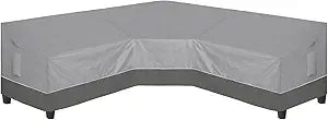 Easy-Going Outdoor V-Shaped Sectional Sofa Cover 118"X118" UV Resistant Patio Sectional Couch Cover Waterproof Lawn Patio Furniture Cover, Gray/Dark Gray