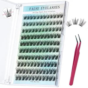 Self Adhesive Eyelash Invisible Band Lashes 120PCS Pre Glued Press on Lashes No Glue Needed Spikes Wispy Cluster Eyelash Extensions Fluffy 8-14MM Reusable Eyelash Clusters -DK1103
