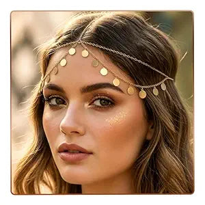 Gold Head Chain Headpiece Sequins Head Jewelry Layered Headpieces