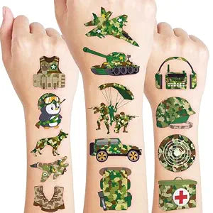 120 PCS Military Camo Pre-Cut Temporary Tattoos for Kids