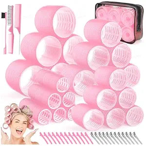 obeoby 4 Sizes Self-Grip Hair Rollers Curlers Set for Women Girls, Pink