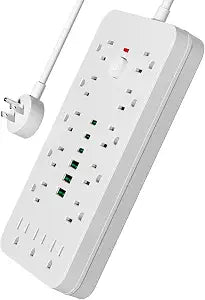 Surge Protector Power Strip 10 FT Flat Plug, 1875W/10A, 13 Multiple AC Outlets with 3 USB-A 3 USB C, One Touch Switch Button,Perfect for Home, Office, or Travel Use. White