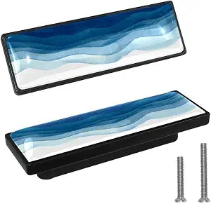 LORVIES 4 Pack 3.6" Gradient Decorative Cabinet Knobs, ABS Glass Rectangle Double Holes, Dresser Drawer Closet Door Handles Pulls for Home Kitchen Bedroom (Blue Watercolor)