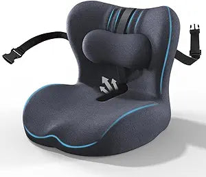 Adjustable Seat Cushion & Lumbar Support Pillow Set for Office Chair, Ergonomic Pillow for Sciatica Pain Relief, Memory Foam Back Support Pillow & Chair Cushion for Car seat, Desk Chair (black)