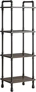 IBUYKE Industrial Pipe Ladder Shelf,4-Tier Vintage Style Book Shelf,Free Standing Units,Display Rack and Storage Organizer for Living Room,Bedroom,Kitchen,Black Grey UTMJ404G