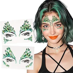 Cat Face Gems Stickers Self-Adhesive Facial Jewels Patches, Green
