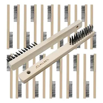 High-Hardness Steel Wire Brush 24Pcs, 3-Row Style Wire Brush, Wooden Handle, Sturdy Steel Bristles, Powerful Brush for Cleaning, Rust Removal, Weld Slag Removal, Paint Scraping (3-Row(24PCS))