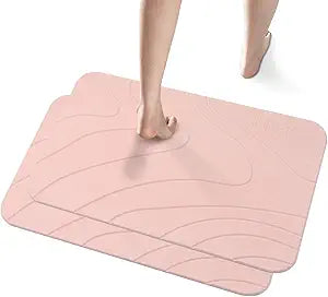 2 Pack Diatomaceous Earth Shower Mat, Stone Bath Mat, Nonslip Super Absorbent Fast-Drying Hard Bath Mat for Bathroom Shower Floor, 23.62 x 15.35 inch, Pink