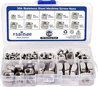 304 Stainless Steel Machine Square Screw Nuts 304 Square Nuts Metric Assortment Kit Nut 139Pcs