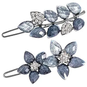 HINZIC 2Pcs Vintage Rhinestone Clips Barrettes Ink-Blue Crystal Barrettes
