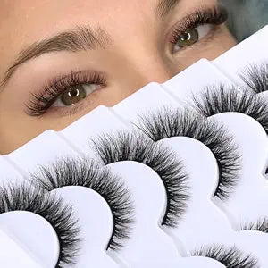 Mink Eyelashes Natural Look 13MM Short Lashes Cat Eye Ultra Soft Wispy Lash Strips 8D Fluffy-Look Fake Eyelashes 6 Pairs C Curl False Lashes Pack Pestaï¿½ï¿½as Natur