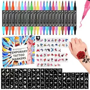 Temporary Tattoos Body Markers 24 Count 50 Temporary Tattoo Stickers 82 Stencils Skin Pens for Teen Girl Gifts Trendy Stuff Cool Birthday Gift Ideas Teens 12 13 14 15 16 17 18 Girls & Adults