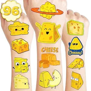 96 PCS Funny Cheese Pre-Cut Temporary Tattoos