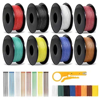 22 AWG Stranded Wire Spool, 16.5ft Each in 8 Colors - Silicone Electrical Tinned Copper Wire, 22 Gauge Flexible Hook Up Wire Kit for DIY, Automotive, Home, and Power Wiring