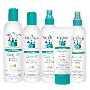 Fairy Tales Curly Q Kids Curly Hair Products Set – Curl Shampoo, Curl Conditioner, Curl Cream, Curl Refresher & Kids Styling Spray Gel – Phthalate, Paraben, Gluten Free, 5 Count