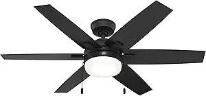 Hunter 52 inch Matte Black Indoor Ceiling Fan with Lights and Pull Chains for Bedroom, Living Room, Dining Room, Kitchen, Office (Renewed)