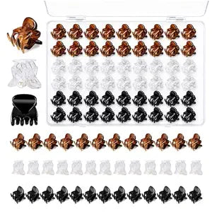54Pcs Mini Hair Clips for Women, 0.6 in / 1.5 cm Small Claw Clips Without Snagging, Strong Grip Tiny Plastic Hair Clips for Styling Buns, Half-Up Looks, Bangs(Black,Clear,Brown)
