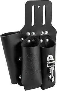 Klein Tools S5118PRS Leather Tool Holder with 3 Pockets for Pliers, Folding Rule, Screwdriver and Knife Snap, Fits Belts up to 2-Inch Wide