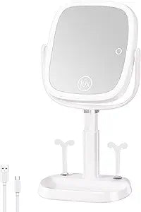 FRANO Vanity Mirror with Lights, Rectangular Lighted Makeup Mirror with 3 Color Lights, 1X/10X Magnification, Adjustable Height, 360 Rotation, 4000mAh Rechargeable for Desk, Gifts for Women