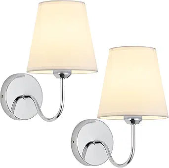 Modern Hardwired Chrome Wall Sconces Set of 2 Lighting Fixture, E26 Industrial Vintage Wall Light Pack Wall Lamp Bathroom Decor for Bedroom Living Room, Silver Finish Wall Sconces