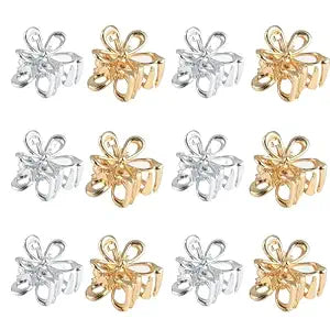 Gold Sliver Small Flower Hair Clips for Women, Cute Mini Tiny Little Sparkling Metal Flower Sweet Artificial Bangs Nonslip Hair Claw Clips Decorative (12)
