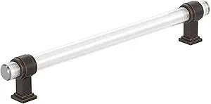 Amerock BP36661CORB | Clear/Oil-Rubbed Bronze Cabinet Pull | 8 inch (203 mm) Center-to-Center Cabinet Handle | Glacio | Drawer Pull | Kitchen Cabinet Handle | Furniture Hardware