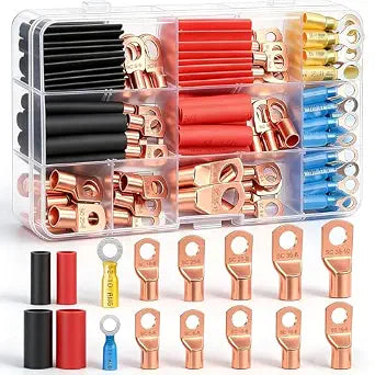 Twidec/130PCS Battery Cable Lugs Kit Copper Wire Lug AWG2 4 6 8 10 12 14 16