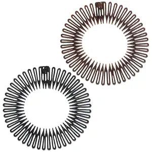 Women's Classic Nylon Flexible Comb Headband with Tooth for All Hair Types, Stylish and Easy-to-Use (Brown+Black)