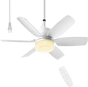 Fanspex 20.5'' Plug in Ceiling Fan with Light for Gazebo Patio Canopy Tent Porch RV, 5 Fan Speeds with Adjust Lighting & Remote Control (White)