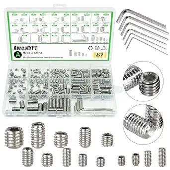 300 Pcs Set Screws, M3 M4 M5 M6 M8 Screws Assortment Kit,Allen Head Screws