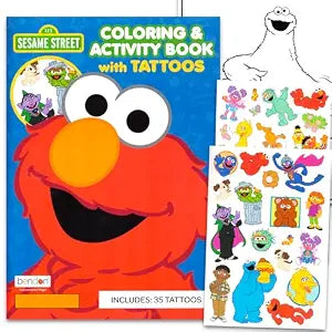 35+ Sesame Street Temporary Tattoos Kids Coloring Book Party Favors Bundle