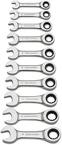 GEARWRENCH 10 Piece 12 Point Stubby Ratcheting Combination Wrench Metric Set | 9520D
