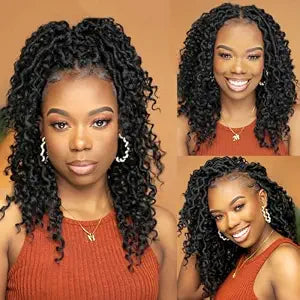 Goddess Locs Crochet Hair 12 Inch Faux Locs Crochet Hair for Black Women Pre Looped 6 Packs Boho Locs Crochet Hair with Curly Ends 1B