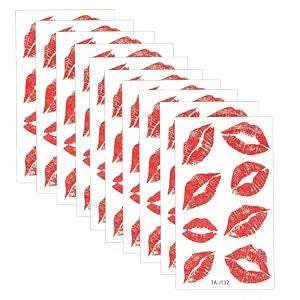10 Sheets/80pcs Kiss Tattoos Temporary, Waterproof Kiss Tattoos, Sexy Fake Red Lips Temporary Tattoo Stickers for Women Girls Party Favors Valentines Decorations