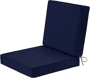Wellsin Outdoor Deep Seat Patio Cushions, 22 x 22 Waterproof & 3-Year Fade Resistant Outdoor Cushions with Removable Covers,Ties and Handle for Chair, Sofa, Couch, Navy