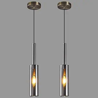 Crystal Pendant Light, Modern Kitchen Light Fixtures Mini Pendant Lights Industrial Pendant Lighting for Kitchen Island Dining Room Bedroom Entryway, Smoky Gray(2 Pack)