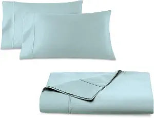 Pizuna 3 Piece Queen Bedding Bundle - 1 Flat Sheet, 2 Pillowcases, 400 Thread Count Pure 100% Cotton Sateen Weave (Combed Cotton Sheet Set Baby Blue)